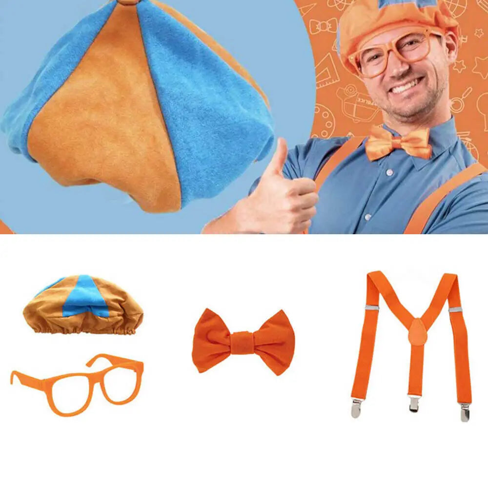 Role Play Costume Hat Glasses Suspenders Bow Tie