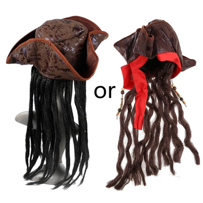 Pirate Captain Hat Costume and Headgear Braids Wig for Men and Women