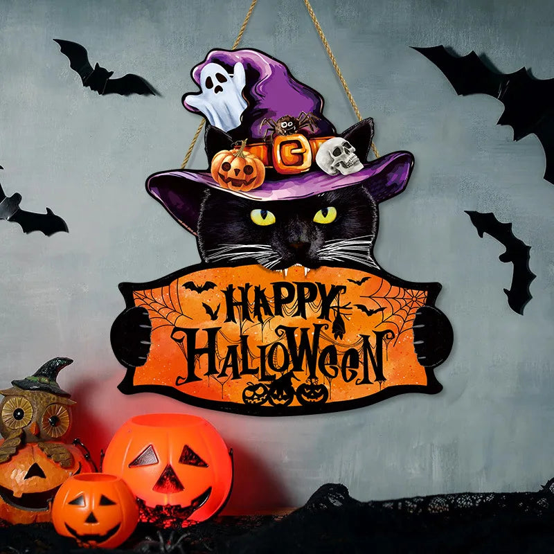 1pcs 2D Halloween Trick-or-Treat Wooden Sign