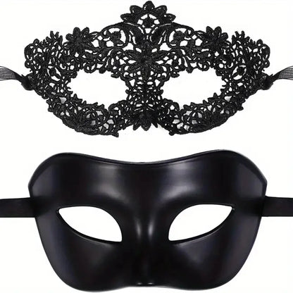 2pcs Elegant Black Lace Masquerade Mask