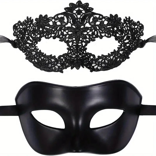 2pcs Elegant Black Lace Masquerade Mask