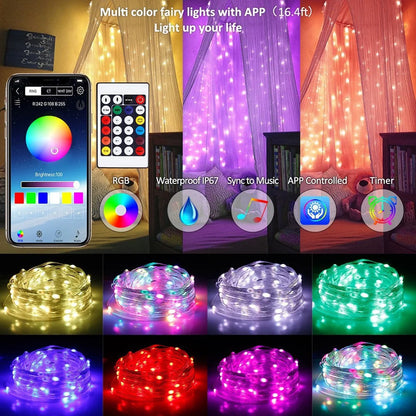 RGB Led String Lights Remote Bluetooth USB