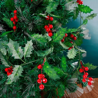 Christmas Holly Berry Vines Fake Green Leaves Hanging Garlands with Light Strings f