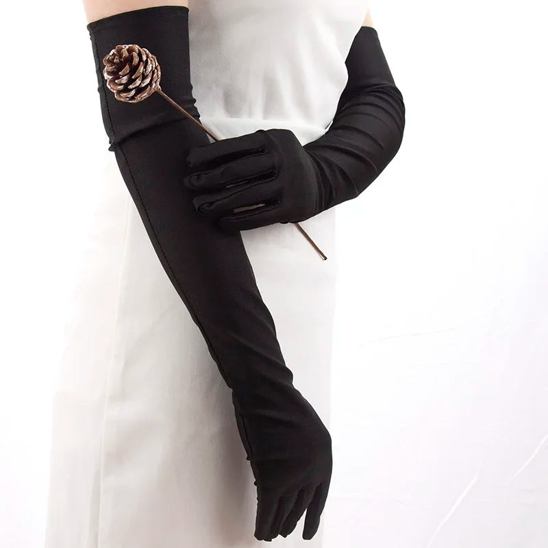 Black White Red Grey Opera/Elbow Stretch Satin Finger Long Gloves