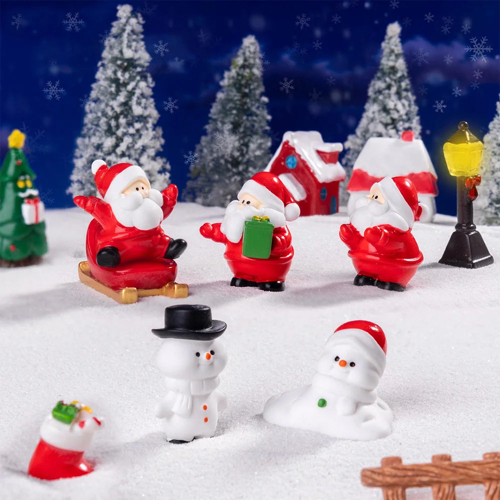 Miniature Christmas Ornaments – Santa, Elk, and Snowman Resin Figurines