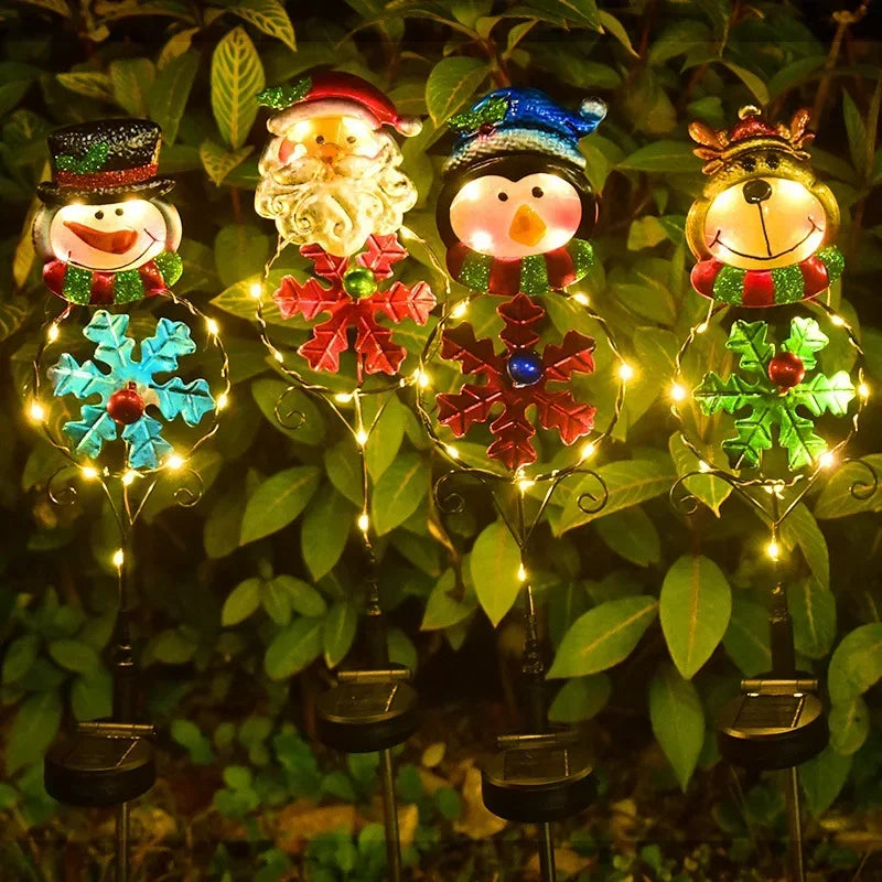 LED Solar Santa Claus Snowman Christmas Lights Outdoor Waterproof For Yard