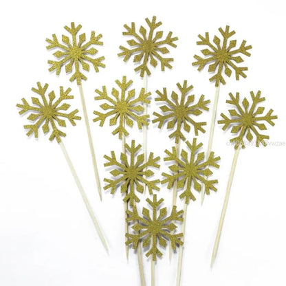 10 Pcs Snowflake Cupcake Toppers