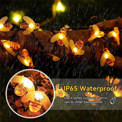 Solar String Light 100 LED Cute Bee Outdoor Light