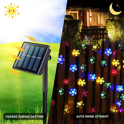 Outdoor Solar Flower String Lights Waterproof Fairy Light Decorations