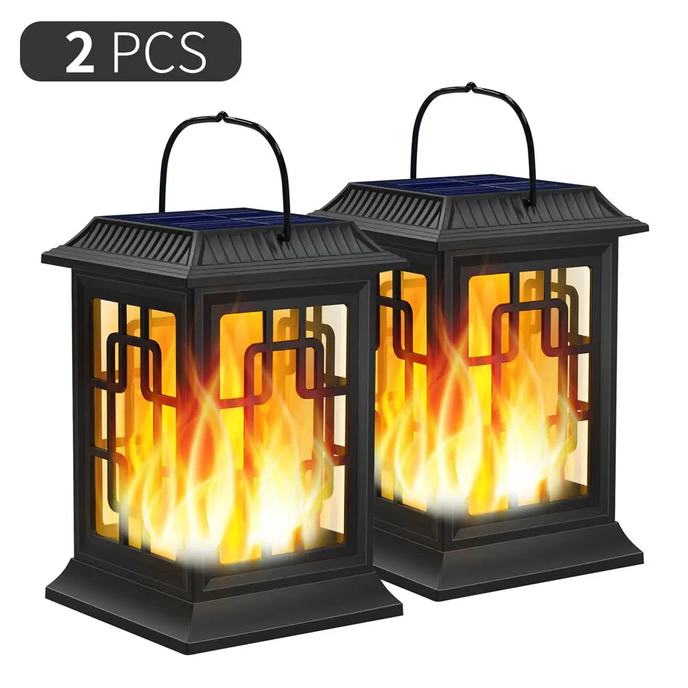 2pcs Solar Lanterns Outdoor Waterproof Flickering Flame Solar Lantern LED