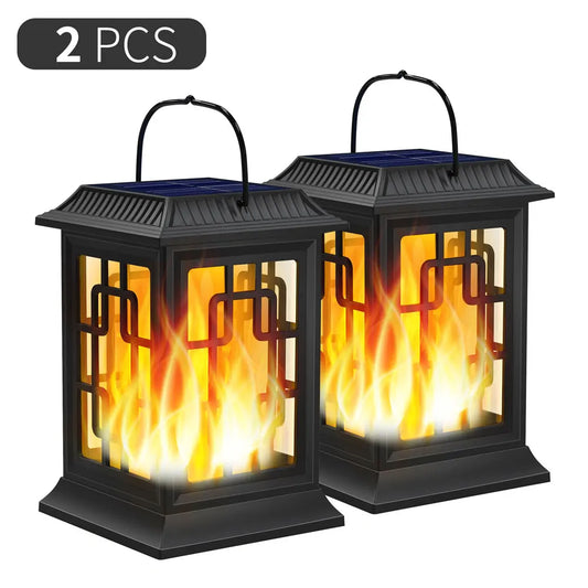 2pcs Solar Lanterns Outdoor Waterproof Flickering Flame Solar Lantern LED