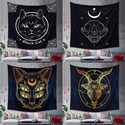 Home decor black cat tapestry moon goth tattoo halloween art wall hanging