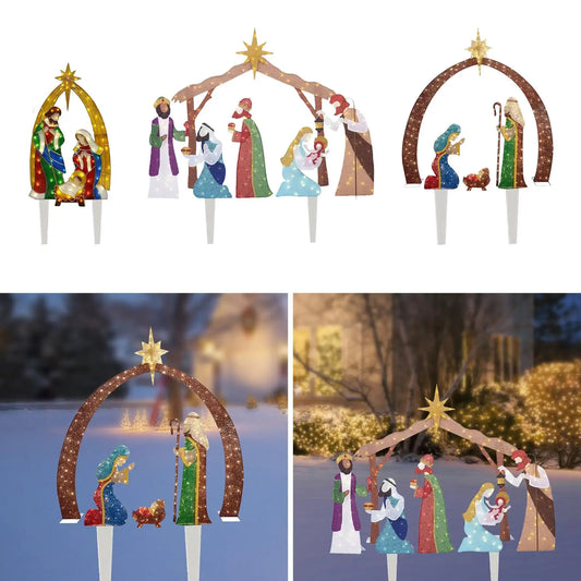 Outdoor Nativity Scene Christmas Decoration with Light for Courtyard Garden