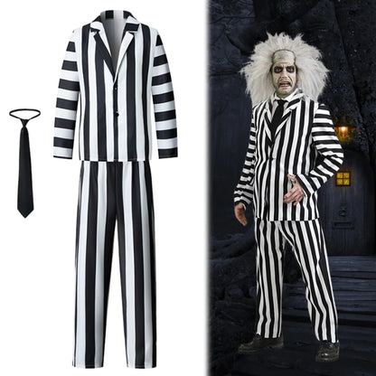 Beetle Juicee Men Black and White Striped Suit