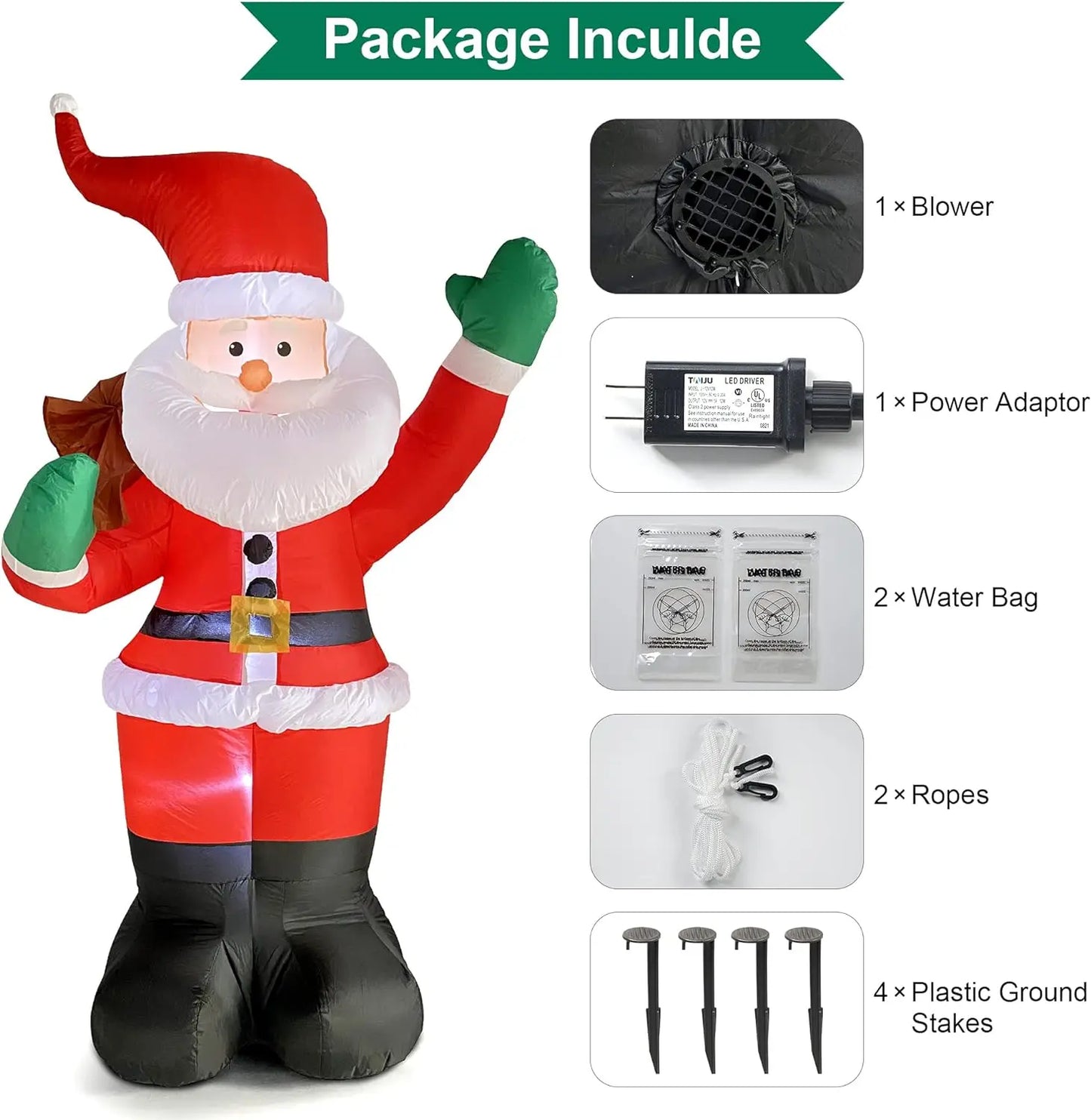 Santa Claus Inflatable LED Lights Yard Decorations