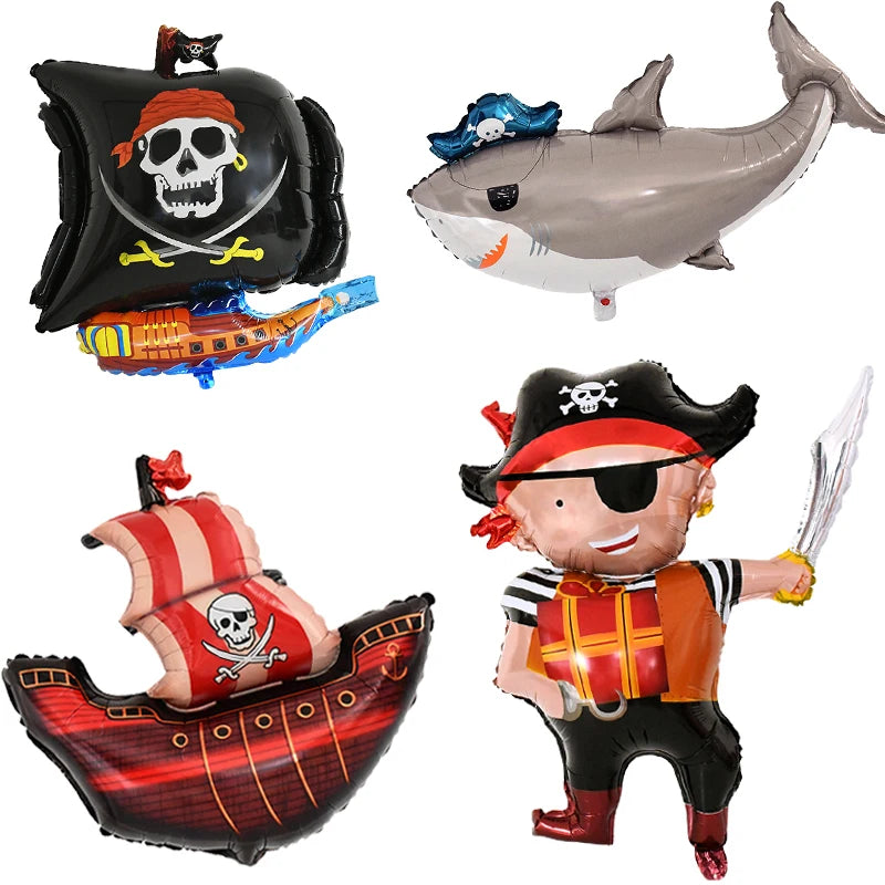 Pirate Eye Patch Coins Ship Balloons Skull Hat for Kids