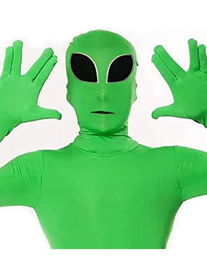 Halloween Mascot Cartoon Human Character Costume green Alien jumpsuit Costume for Adult