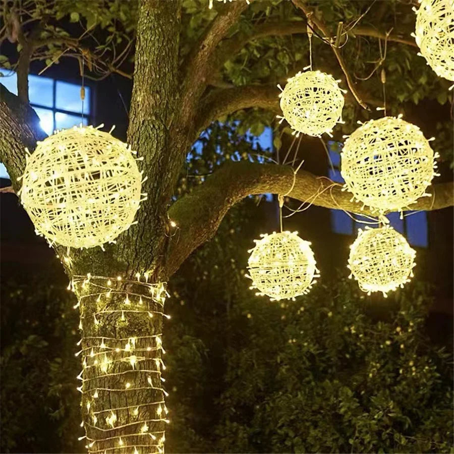 LED Round Rattan Ball Christmas Fairy Lights for Home Garden Decoration