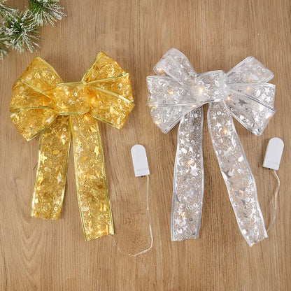 Luminous LED Bow Ribbon Xmas Tree Ornaments