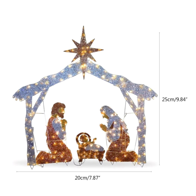 Nativity Scene Ground Insert Card Ornament with LED String Lights