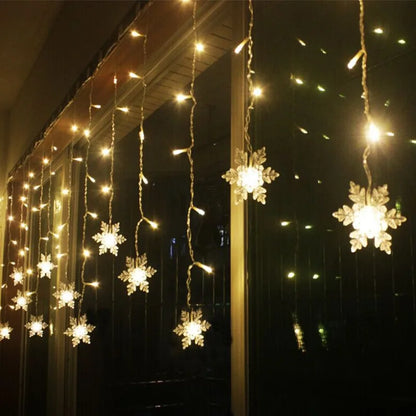 3.2M Christmas Snowflakes LED String Lights Flashing Fairy Curtain Lights