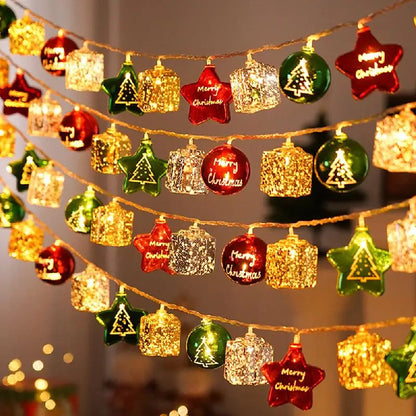 LED Christmas Decorative Lights String Christmas Balls Stars Garland Battery-operated Garland