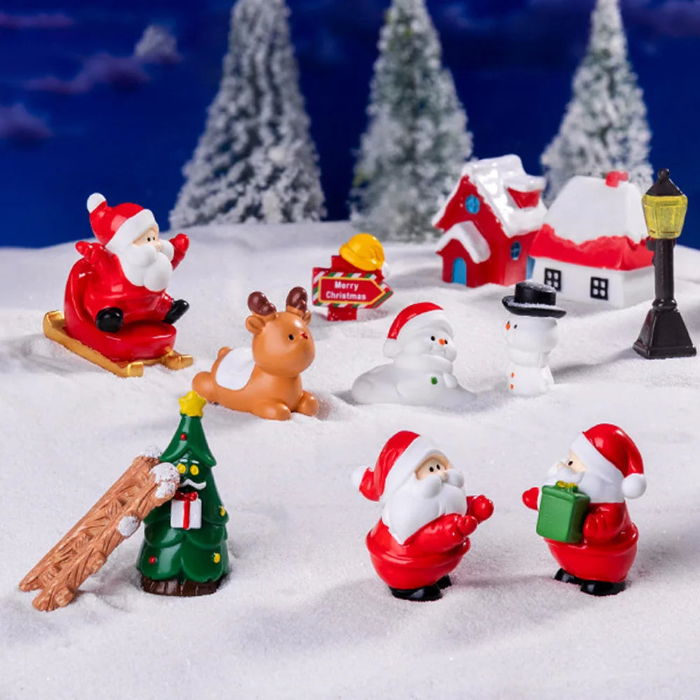 Miniature Christmas Ornaments – Santa, Elk, and Snowman Resin Figurines