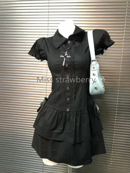 Summer Chic Vintage Black Short Sleeve Dress