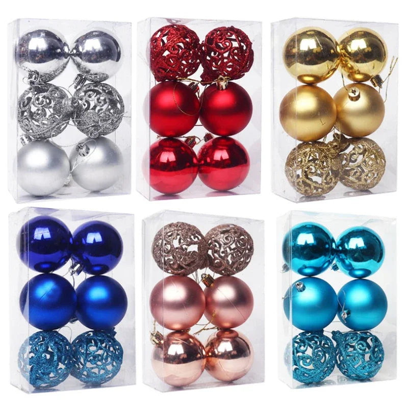 Colorful Hollow Christmas Tree Hanging Balls – 6pcs Electroplated Set