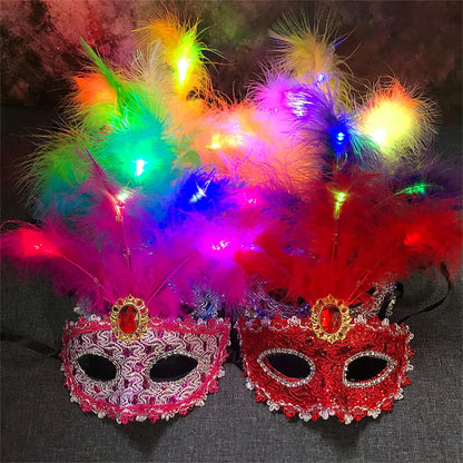 Venetian Venice Glowing Feather Led Masks