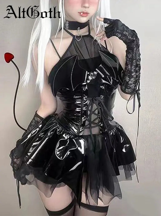 AltGoth Sexy Cosplay Pu Dress Women