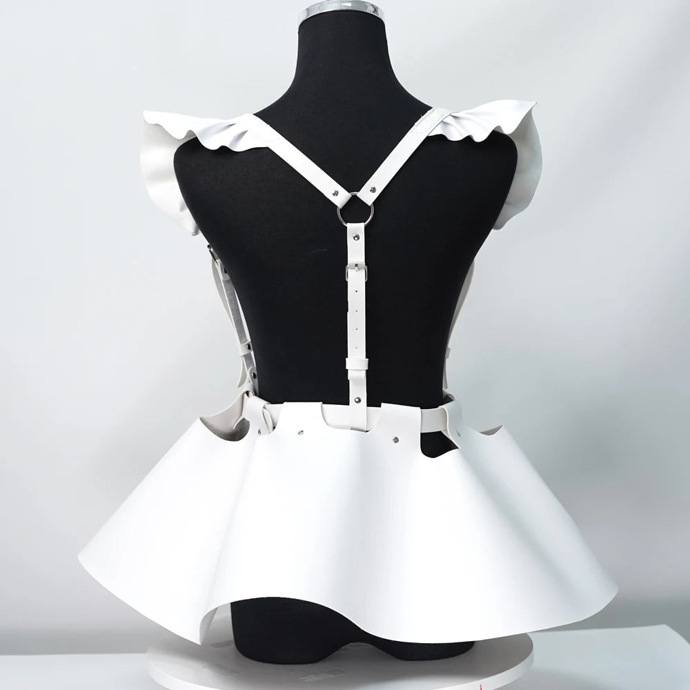 Leather Body Harness Belt Skirt With Ruffle Hem Gothic Style