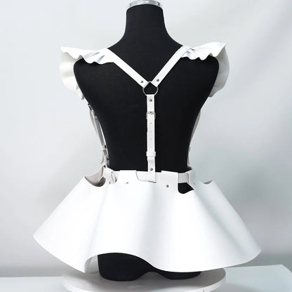 Leather Body Harness Belt Skirt With Ruffle Hem Gothic Style