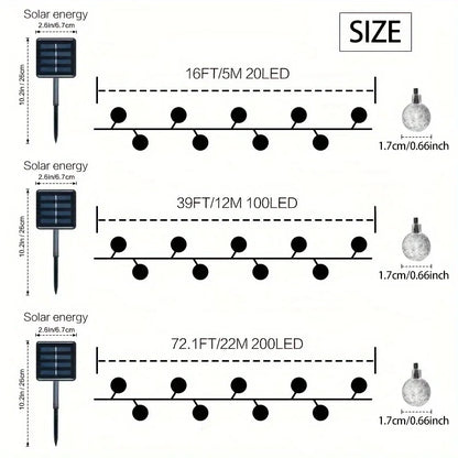 1pack 20/100/200 LED Crystal Globe Solar String Lights