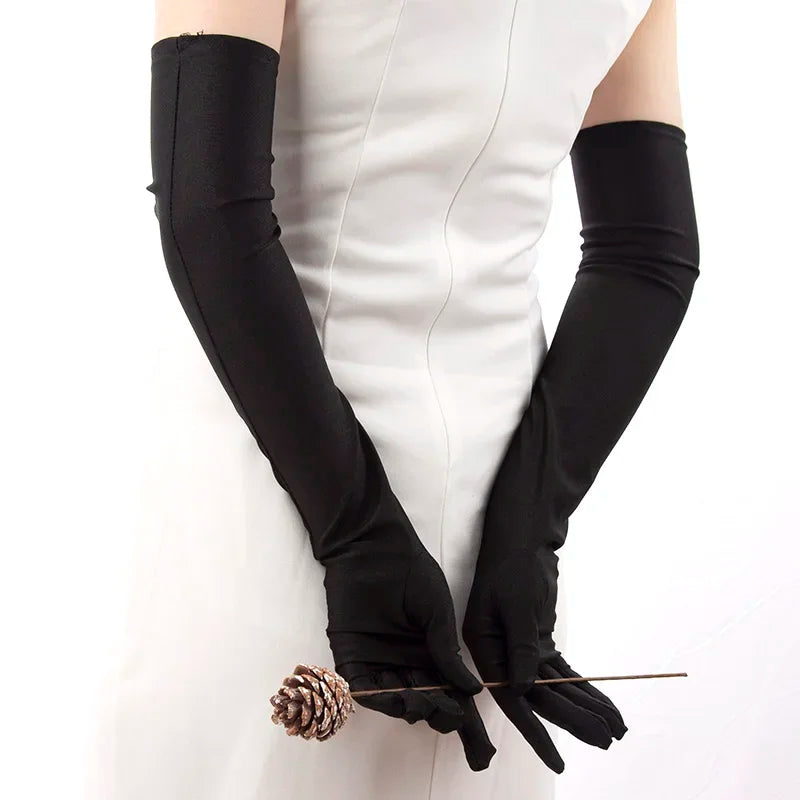 Black White Red Grey Opera/Elbow Stretch Satin Finger Long Gloves