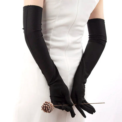 Black White Red Grey Opera/Elbow Stretch Satin Finger Long Gloves