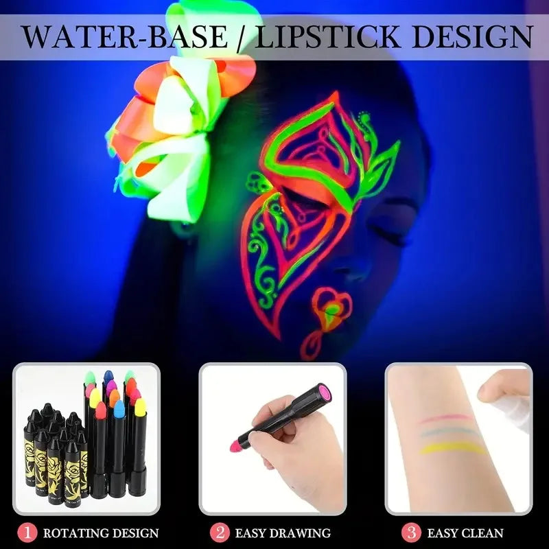 Halloween Glow in The Black Light Face Paint 6/12pcs