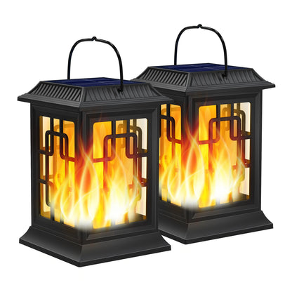 2pcs Solar Lanterns Outdoor Waterproof Flickering Flame Solar Lantern LED