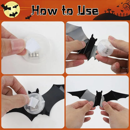 12-24-36 pcs Halloween Bats Wall Decor - Lighted 3D Bat Stickers for Party Window Door