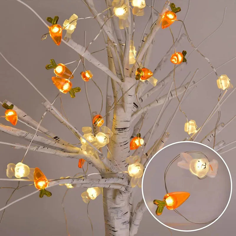 LED Easter Rabbits String Light Carrot Chick Eggs Fairy Light Garland Decoration