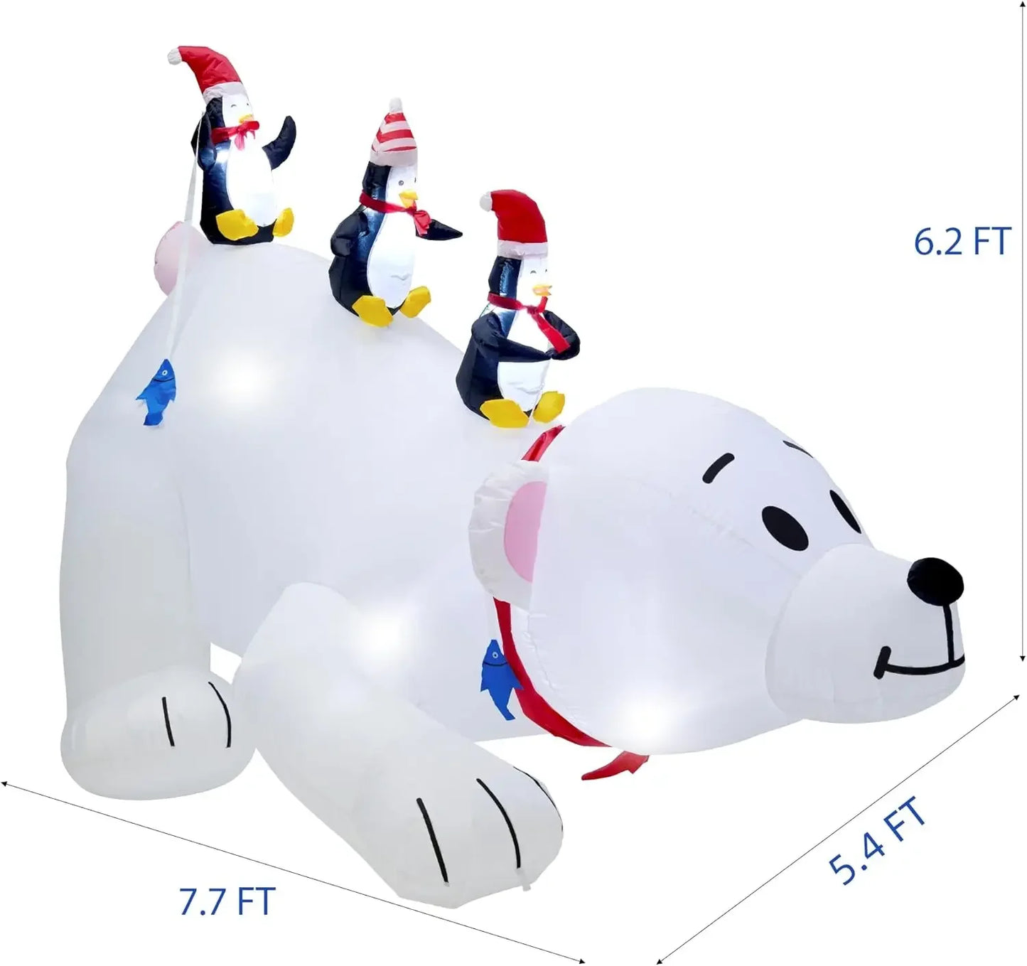 Christmas 7.7(L) x 6 FT(H) Inflatables Lighted Polar Bear with Three Penguins