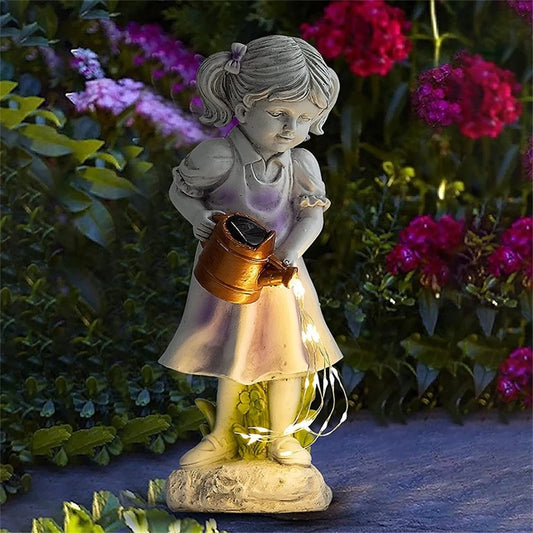 Solar Garden Fairy Outdoor Statue Light Girl Watering Can Lights