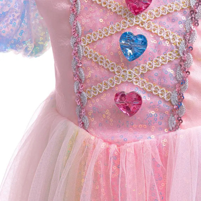Girls' New Pearl Gradient Sequin Princess Dress