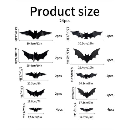 12-24-36 pcs Halloween Bats Wall Decor - Lighted 3D Bat Stickers for Party Window Door