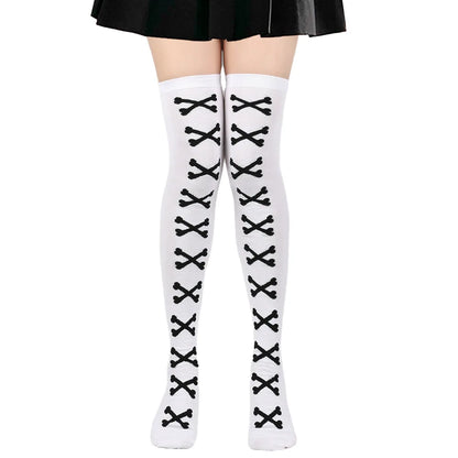 Womens Bone Thigh High Stockings