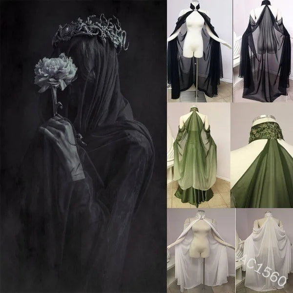 Women Medieval Shawl Cape Chiffon Gothic Wicca RobeCostume