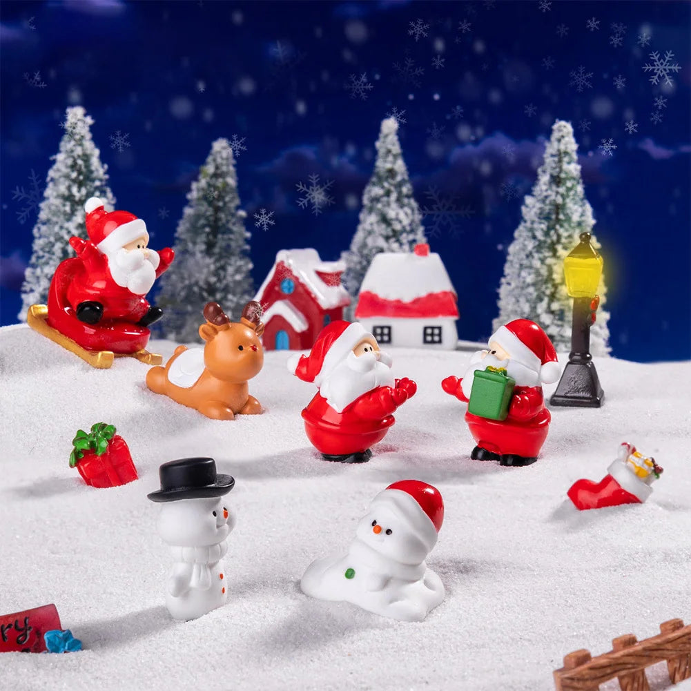 Miniature Christmas Ornaments – Santa, Elk, and Snowman Resin Figurines