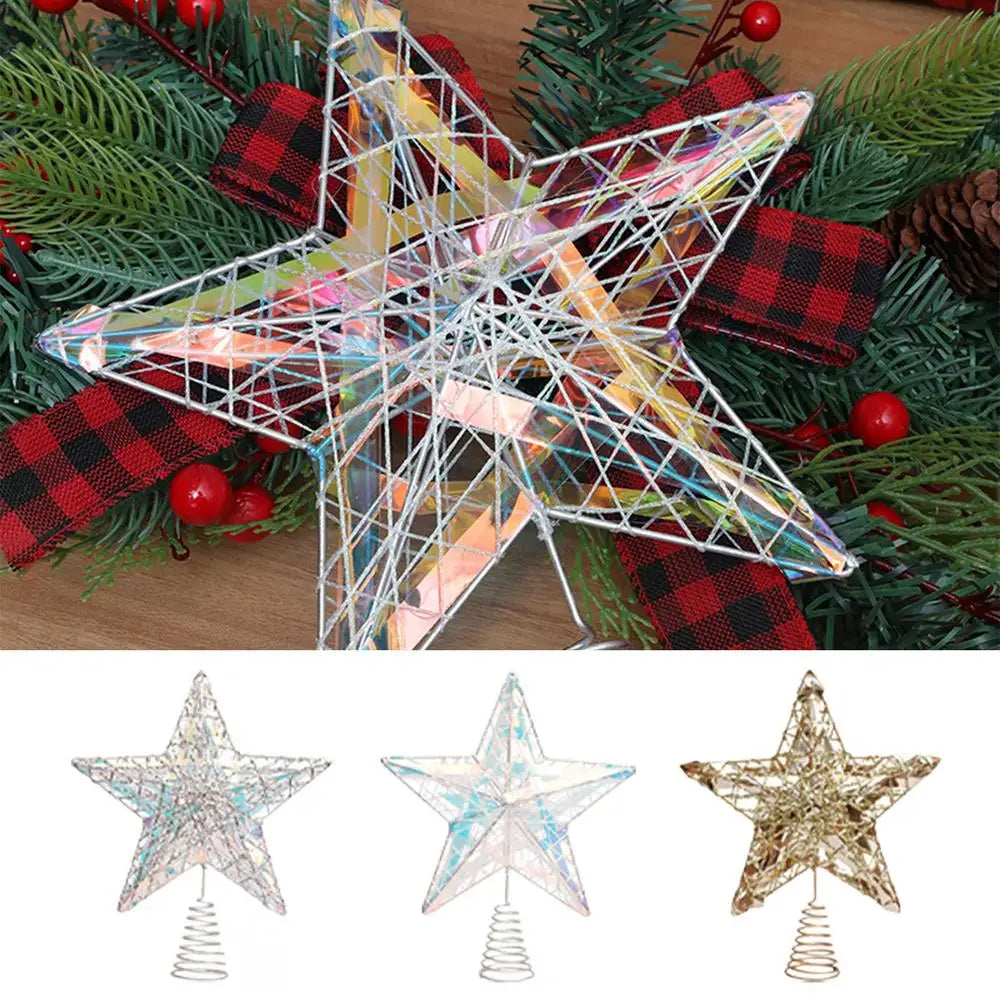 3D Metal Star Tree Topper with Fluorescent Ribbons – Christmas Party Decoration