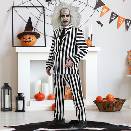 Beetle Juicee Men Black and White Striped Suit