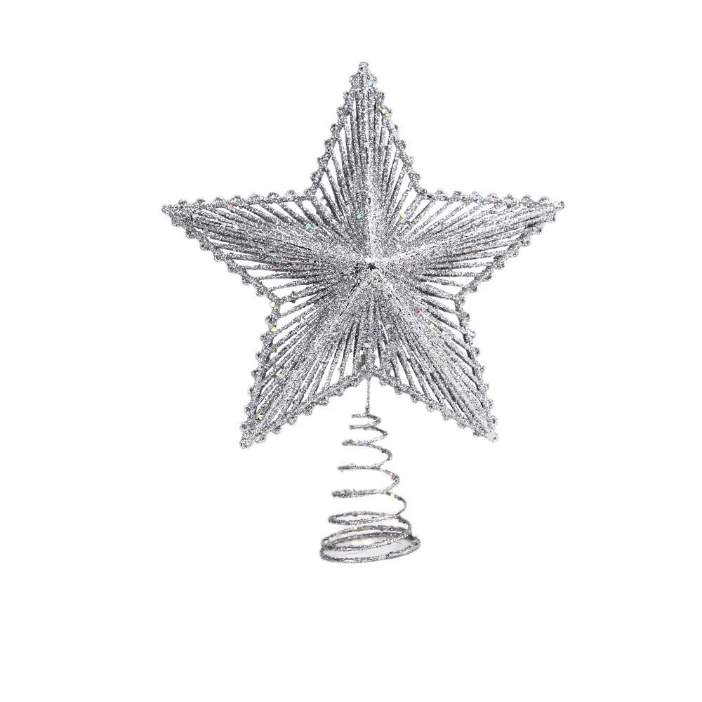 Glitter Hollow Star Ornaments – Red, Silver, Gold Christmas Tree Decor